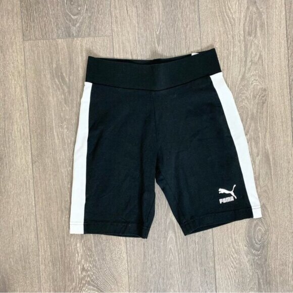 Puma Classics Biker Shorts 7" White Stripe Black High Rise Waisted Size XS - Picture 2 of 14